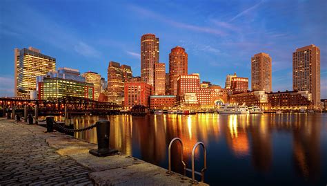 Boston Harbor With Cityscape And Skyline On Sunset Photograph By Anek