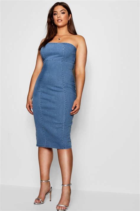Click Here To Find Out About The Plus Ellie Strapless Denim Wiggle Dress From Boohoo Part Of