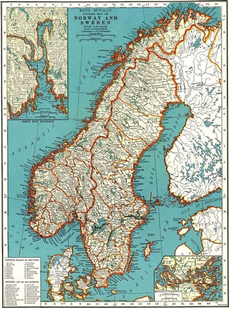 Vintage Sweden Norway And Denmark Map Digital Scandinavia Map Etsy