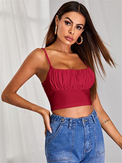 solid ruched bust crop cami top cami crop top cami tops cropped cami