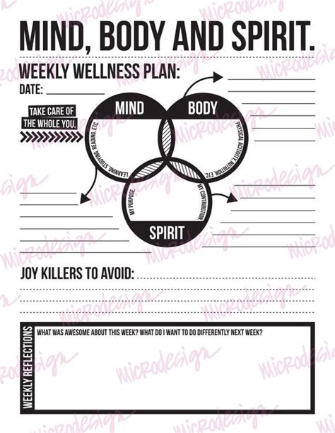 Mind Body Spirit Weekly Wellness Plan Downloadable Goal Planning Worksheet A Well Circles