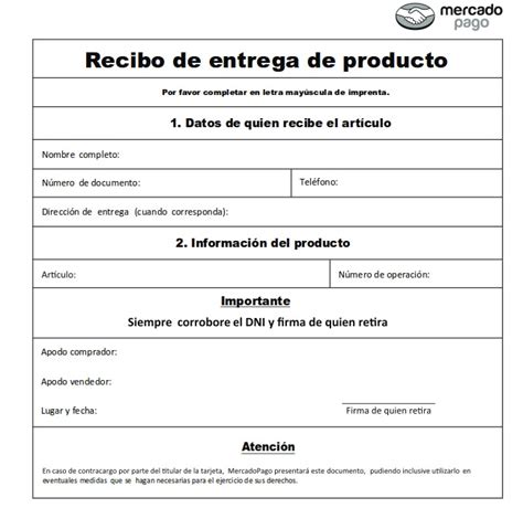 Comprobante De Retiro Recibo De Entrega De Producto Mercado Info