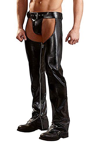 Killreal Mens Faux Leather Assless Chaps Sexy Open Hip Long Pants With