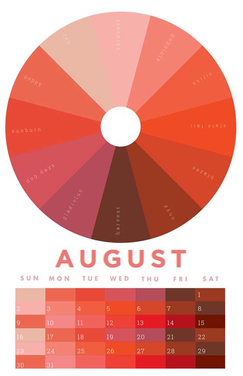 The Colors Of August August Colors Color Palette Design Color Chart