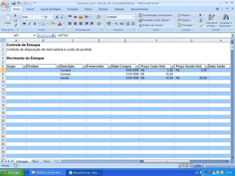Controle De Estoque A Planilha