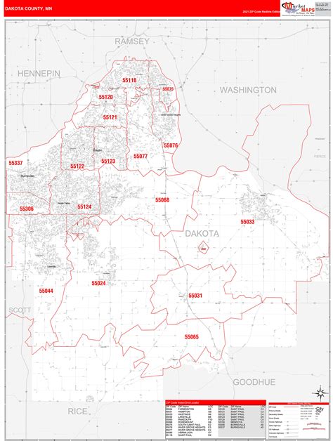 Dakota County Mn Zip Code Wall Map Red Line Style By Marketmaps Mapsales
