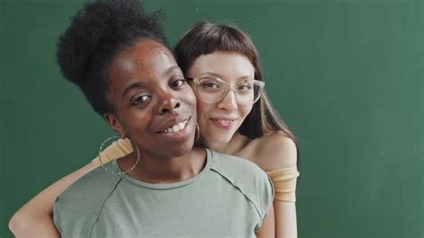 Multi Ethnic Lesbian Couple Posing Stock Footage Videohive