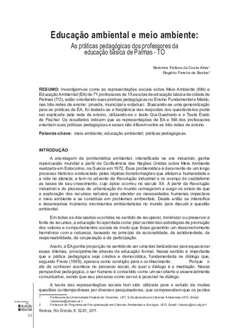 Pdf Educação Ambiental E Meio Ambiente As Práticas Pedagógicas Dos