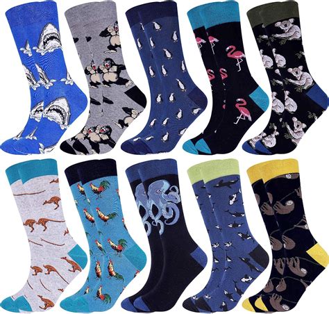 Jeasona Mens Socks Pack Cotton Funny Funky Novelty Cool Crazy Dress Socks For Men 10 Pairs