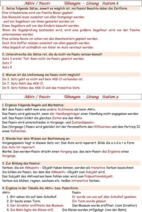 Bungsblatt Zu Aktiv Passiv Deutsch Nachhilfe Lernen Tipps Schule