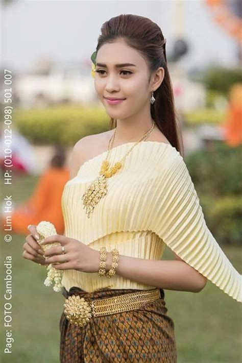 beautiful khmer girl in cambodia traditional costume she smile and looking so cute