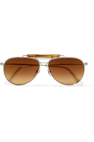 Gucci Bamboo Trimmed Aviator Style Silver Tone Sunglasses Net A Porter