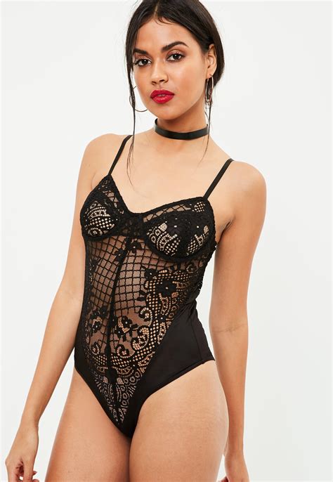 Lyst Missguided Black Underwired Lace Bodysuit In Black
