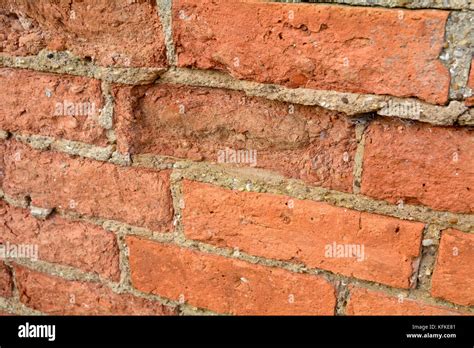 Brick Wall In Garden With Bricks And Mortar Decaying Diue To Weathering