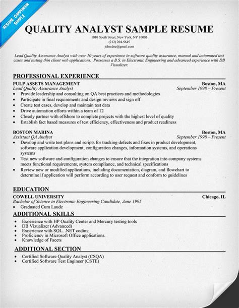 Quality analysts check products in order to determine if they meet company and industry standards. Resume Format: Qa Analyst Resume Samples