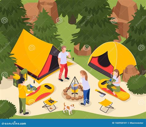 Forest Camping Isometric Composition Stock Vector Illustration Of