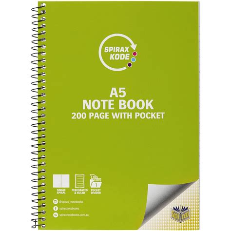 Spirax Kode 200 Page A5 Note Book With Pocket Green Big W