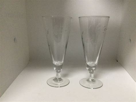 Vintage 1980s To 1990s Princess House 442 Set Of 2 Pilsner Crystal Glass Set Pair Stemware