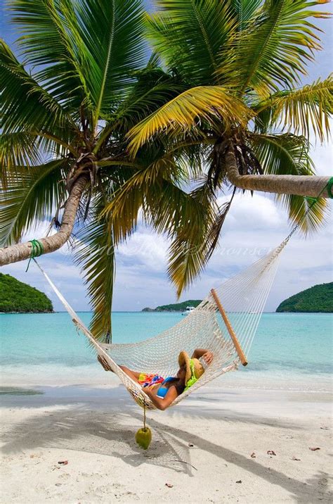 Young Woman Enjoying The Beach Big Maho Bay Virgin Islands National