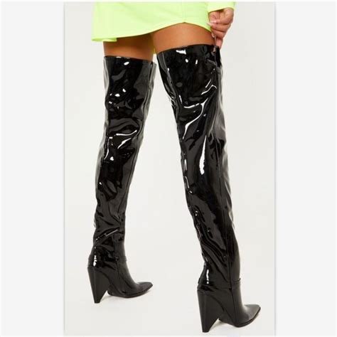 Shiny Black Patent Leather Winter Boots Women Thigh High Chic Pointed