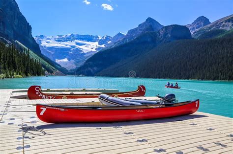 Canoe Docks At Lake Louise Within Banff National Park Editorial Image