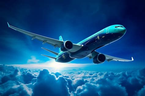 Premium Ai Image A Blue Plane Is Flying Above The Clouds In The Sky