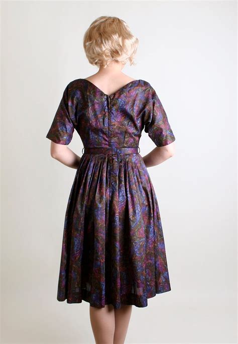vintage 1960s dress dark floral day dress is deep blue etsy