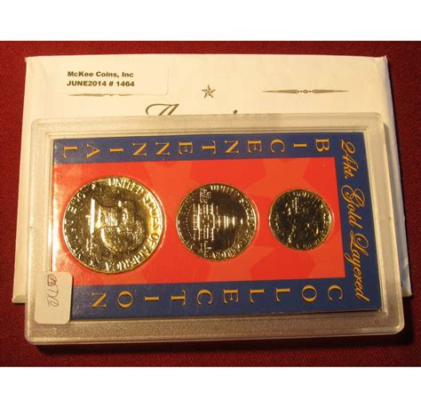 1464 1776 1976 Three Piece 24k Gold Plated Bicentennial Set Of Us