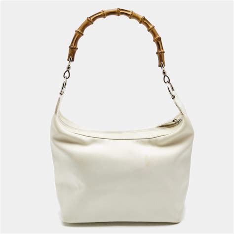 Gucci White Canvas And Leather Peggy Bamboo Hobo Gucci The Luxury Closet