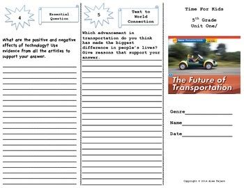 "The Future of Transportation" Trifold Activity Reading Wonders 5th Grade