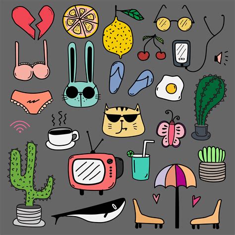 Hand Drawn Doodle Lovely Vector Colourful Set Doodle Funny Set