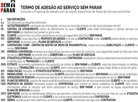 Termo De AdesÃo Ao ServiÇo Sem Parar Consulte A Proposta De Adesão Com