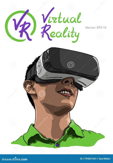 Man Wearing Virtual Reality Goggles Hand Drawn Vector Illustration Sketch Stock Vector