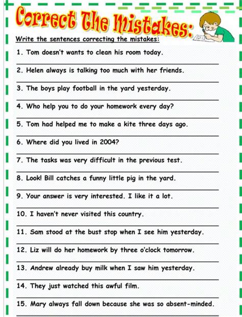 Grammar Sentences To Correct Worksheets