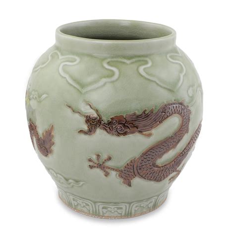 Celadon Ceramic Vase Dragon Rising In 2021 Celadon