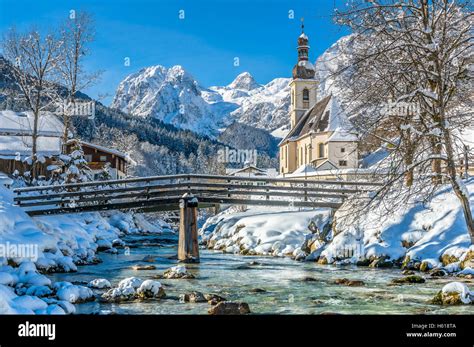 Classic View Of Famous Church Of Ramsau In Winter Berchtesgadener Land