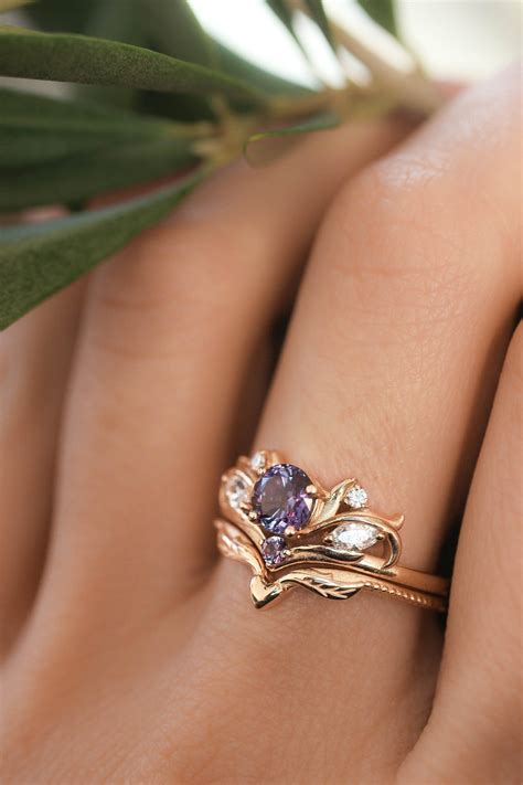 Alexandrite Bridal Ring Set Nature Engagement Ring Etsy Nature