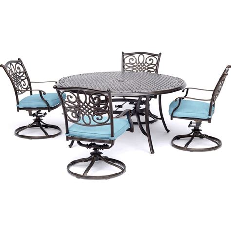 Hanover Traditions 5 Piece Bronze Patio Dining Set With Blue Cushions