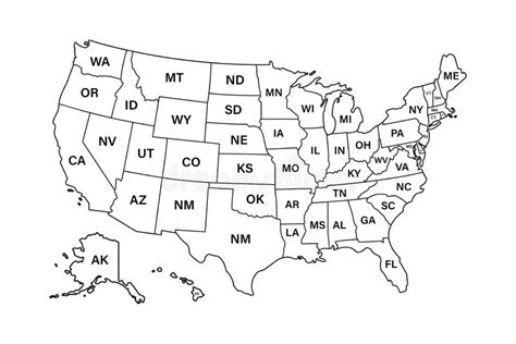 Usa Map States Vector Line Design High Detailed Usa Map Labeled With