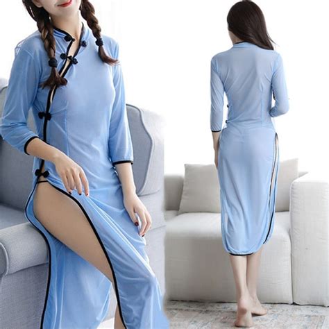 New Women Chinese Style Embroidery Cheongsam Dress Sexy Night Dress See