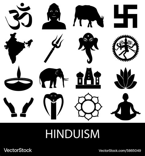 Hinduism Religions Symbols Set Icons Eps10 Vector Image