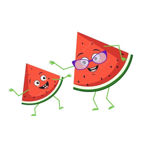 Premium Vector Cute Watermelon Characters With Emotions Face Funny Grandmother With Glasses