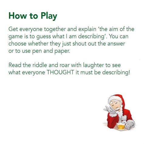 Creative secret santa poems with lots of catchy sayings that will bring a smile to everyones face. CHRISTMAS WHAT AM I INNUENDO - Christmas Games for Adults - 20 Dirty Minds Innuendo Riddles Game ...