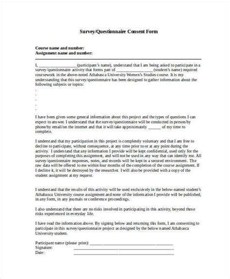 Free 8 Questionnaire Consent Forms In Pdf Ms Word