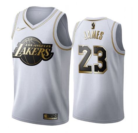 Mens Los Angeles Lakers 23 Lebron James White 2019 Golden Edition