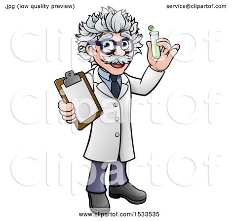 Clipart Of A Happy Male Scientist Holding A Test Tube And Clipboard