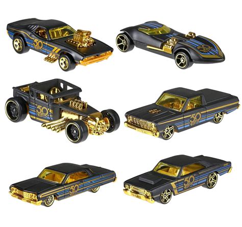 Hot Wheels 50th Anniversary Black Gold Edition Cars Pack Of