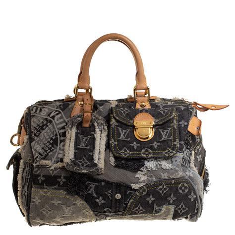 Louis Vuitton Black Monogram Denim Limited Edition Patchwork Speedy Bag