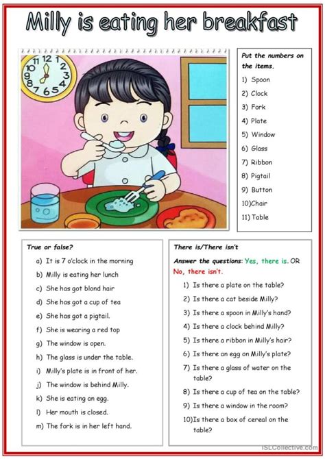 Picture Description Milly Is Eating English Esl Worksheets Pdf Doc