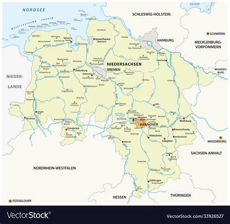Map State Lower Saxony Germany Royalty Free Vector Image